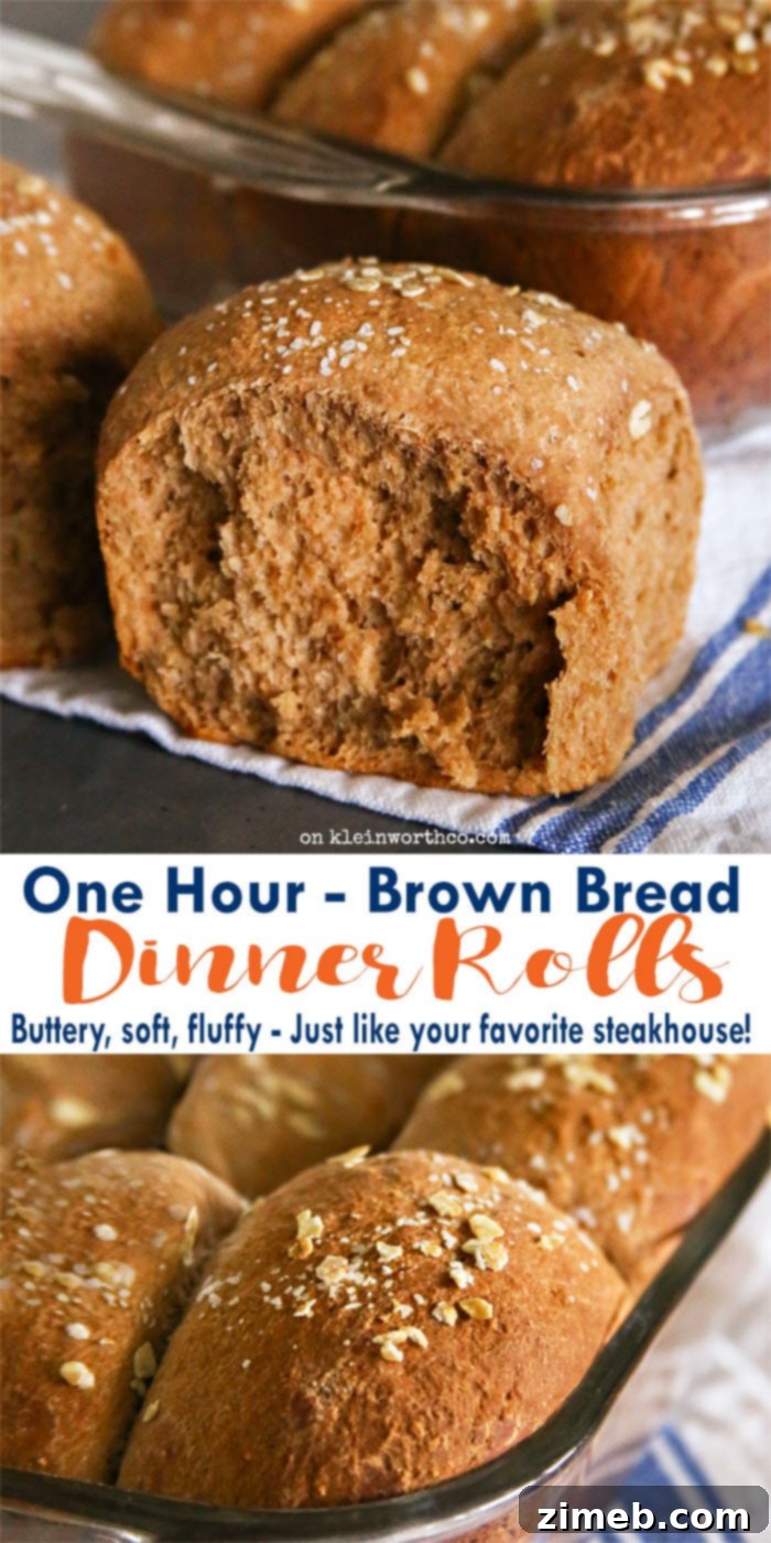 One Hour Brown Bread Dinner Rolls - Buttery, soft, fluffy, and quick homemade rolls.