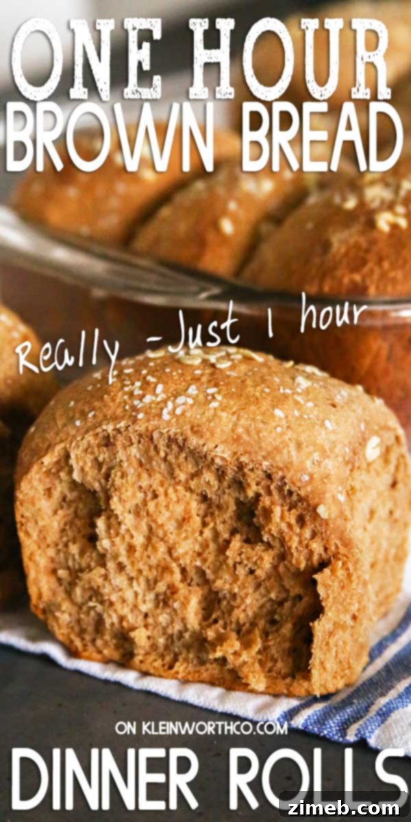 Close-up of a stack of warm, soft One Hour Brown Bread Dinner Rolls.