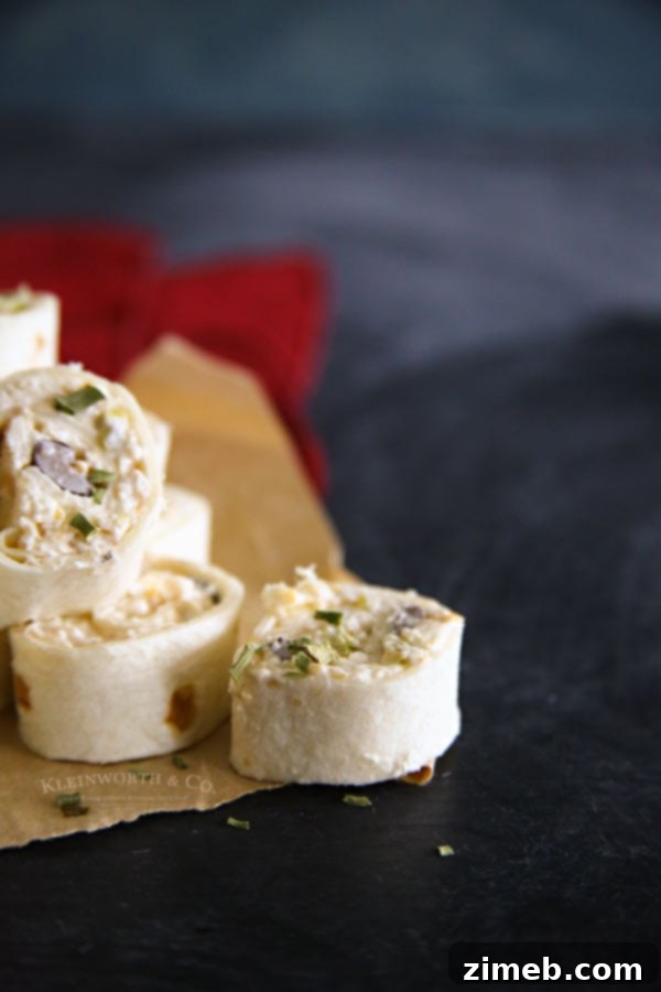 Creamy Chicken Verde Pinwheels - close up view of the delicious filling.