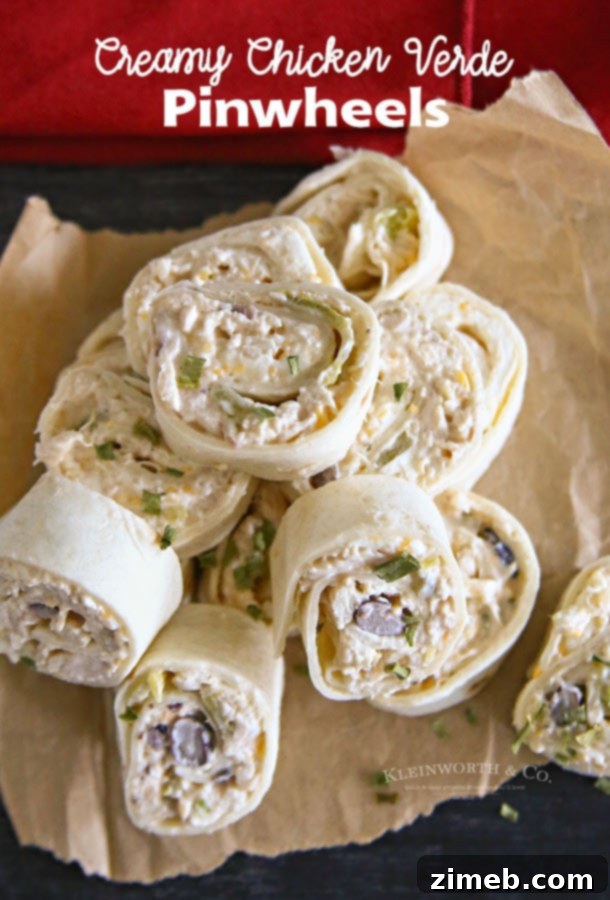 Creamy Chicken Verde Pinwheels - close up on a serving platter.