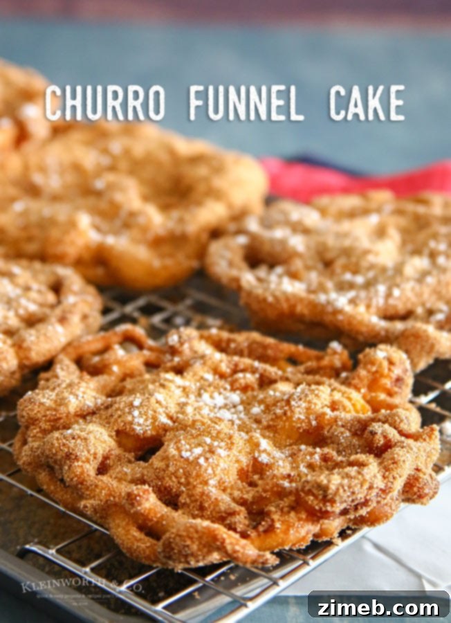 Churro Funnel Cake Made Simple 7 A large serving of Easy Churro Funnel Cake, dusted with cinnamon sugar and ready to eat