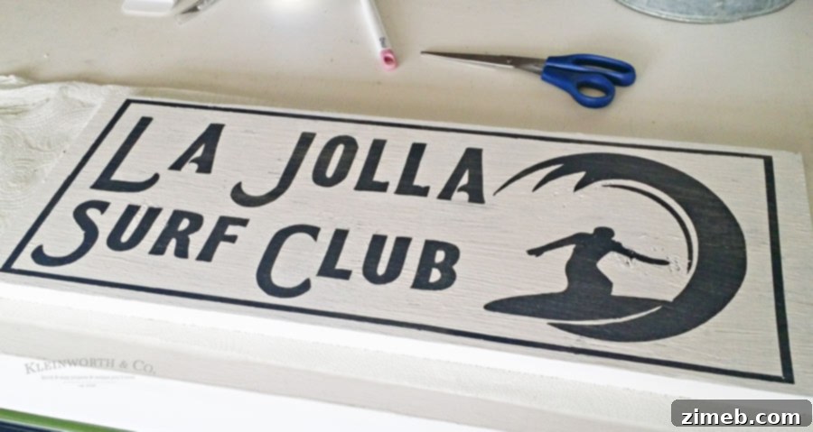 Custom Surfer Sign Craft: Stencil Removed, Paint Revealed