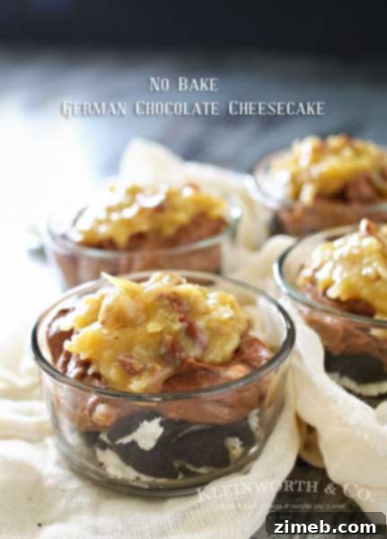 Irresistible No-Bake Spring Treats 3 No Bake German Chocolate Cheesecake has an Oreo cookie base, simple no-bake chocolate cheesecake & topped with an easy german chocolate frosting! It's the perfect summer dessert that takes just a few minutes to make!