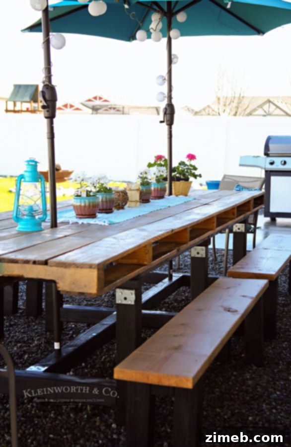 Stained and Sealed DIY Pallet Outdoor Dining Table