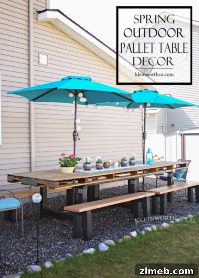 Spring Outdoor Pallet Table Decor with Place Settings