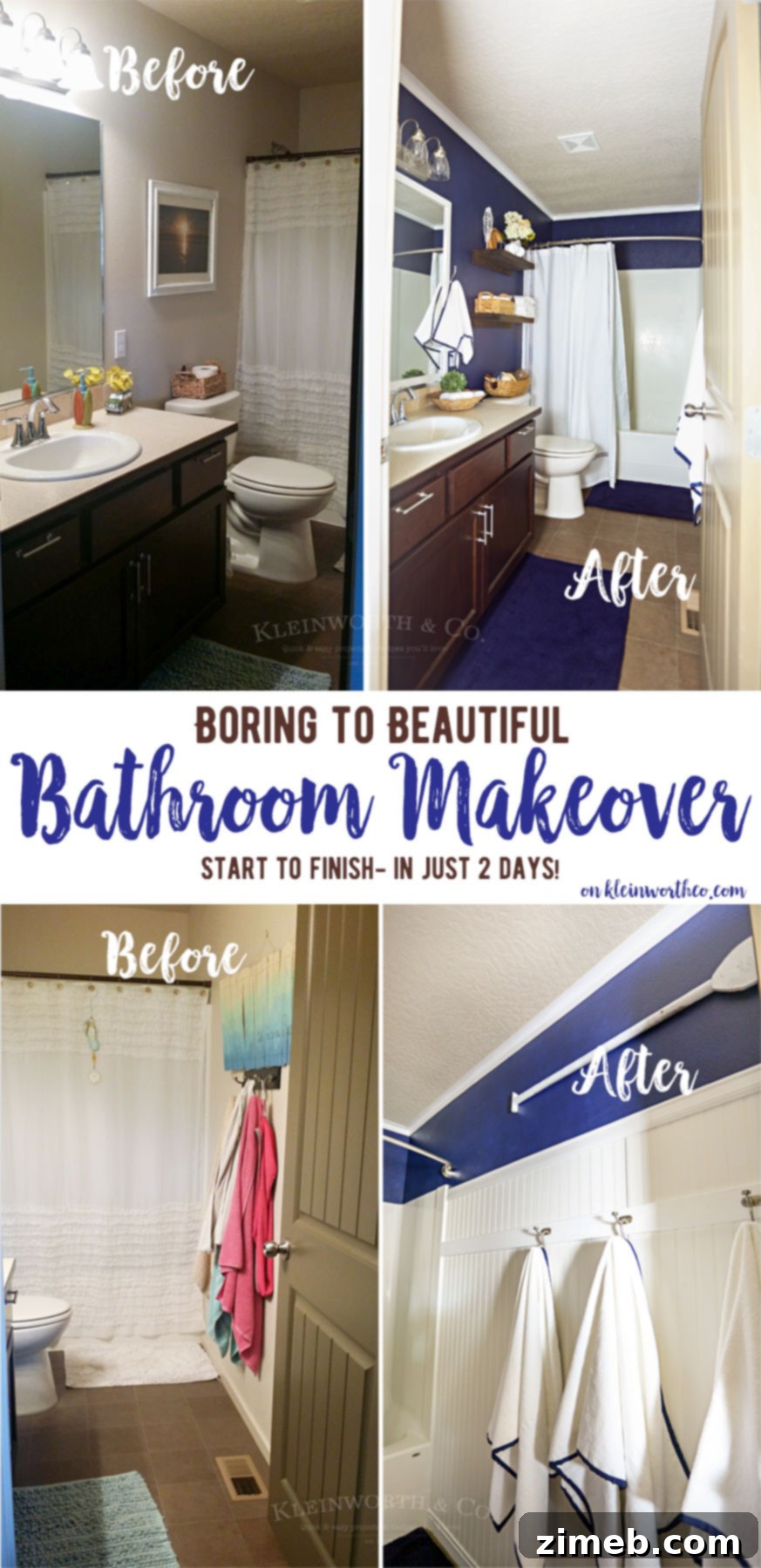 Nautical Navy & White Bathroom Makeover Ideas