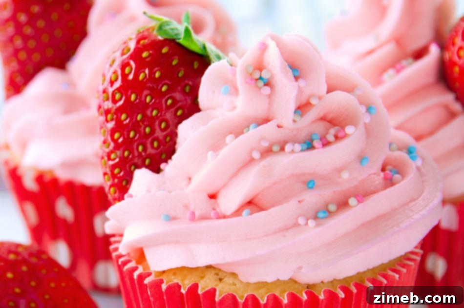 Luscious Strawberry Buttercream 4 Close-up of Fresh Strawberry Buttercream Frosting, showing its smooth texture