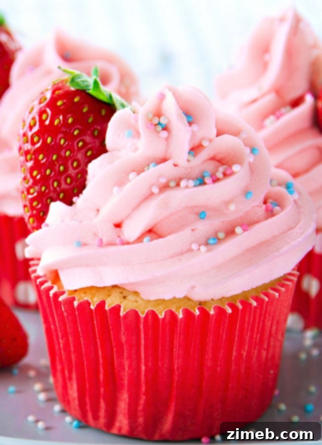 Luscious Strawberry Buttercream 6 Various desserts adorned with Fresh Strawberry Buttercream Frosting