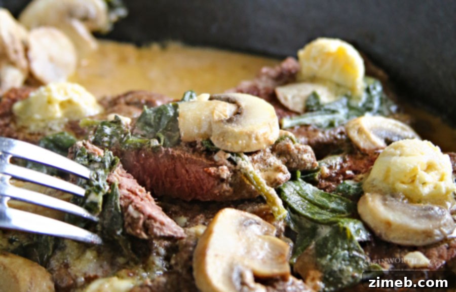 Seared Filet Mignon with Spinach and Mushrooms in a Velvety White Wine Cream 3 The best Spinach Mushroom Filet Mignon in Creamy White Wine Sauce