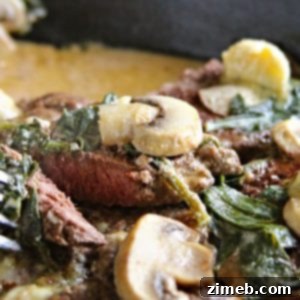 Seared Filet Mignon with Spinach and Mushrooms in a Velvety White Wine Cream 5 Filet Mignon with spinach and mushrooms in a creamy white wine sauce