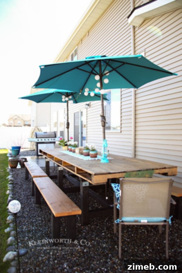 Effortless Outdoor Bench Creations 9 Decorated DIY Pallet Outdoor Dining Table, perfect for summer entertaining