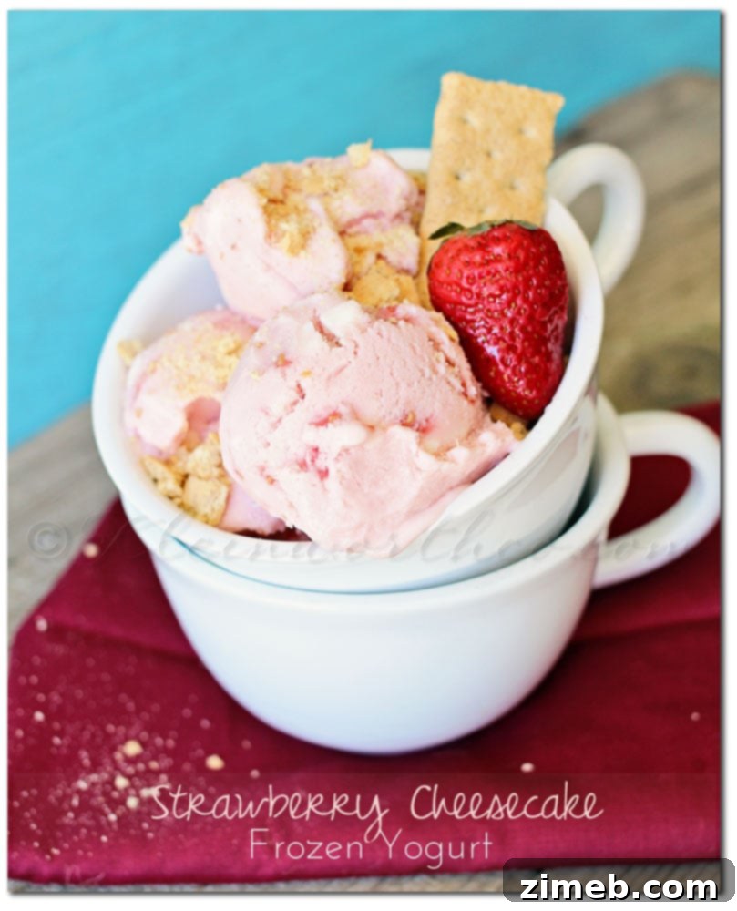 Dreamy No-Bake Strawberry Banana Cheesecake 9 Strawberry Cheesecake Frozen Yogurt, a refreshing and healthier treat.