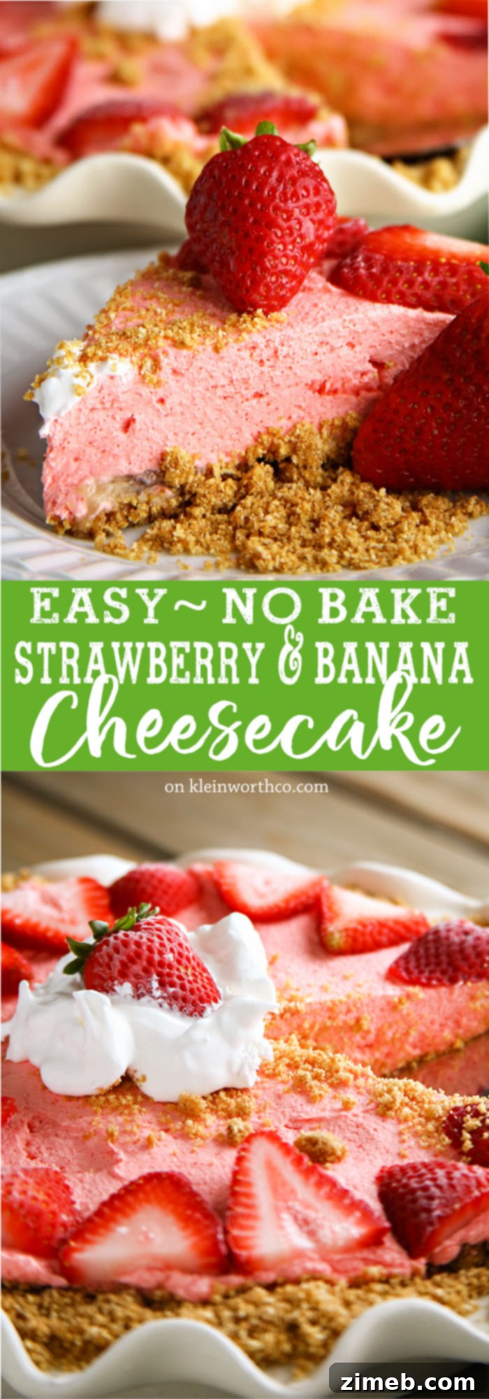 Dreamy No-Bake Strawberry Banana Cheesecake 10 A large image of the finished No Bake Strawberry Banana Cheesecake, showing its full size and inviting presentation.