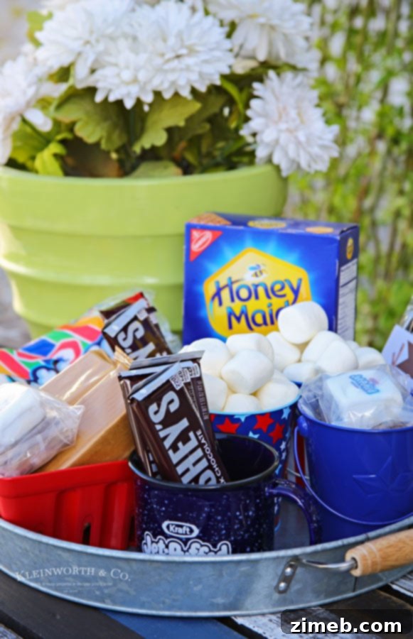 Free Printable S'mores Party Invites 3 S'mores Party Free Printable Invitations and a beautifully arranged party platter with ingredients.
