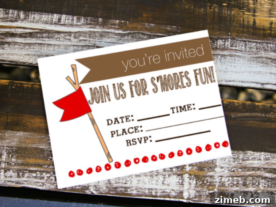 Free Printable S'mores Party Invites 8 S'mores Party Free Printable Invitation featuring a warm, inviting design for summer gatherings.