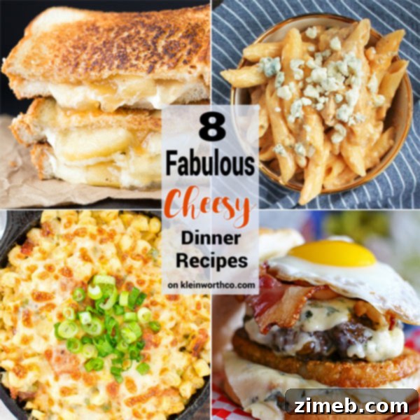 Week 27: Your Thrive at Five Eating Plan 7 8 Fabulous Cheesy Dinner Recipes image showcasing various cheese-filled dishes.