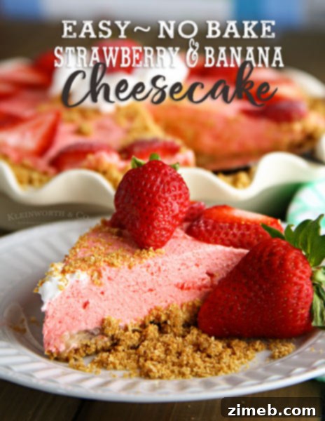 No Bake Strawberry Banana Cheesecake - an easy, creamy, and refreshing dessert perfect for summer or any occasion. Thrive at Five Meal Plan Week 28.