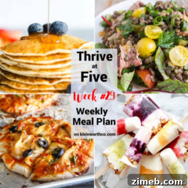 Thrive at Five Meal Plan Week 29 banner promoting easy and delicious meals