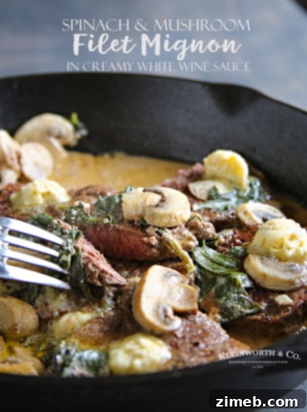 Thrive at Five: Your Week 30 Nourishment Plan 7 Spinach Mushroom Filet Mignon in Creamy White Wine Sauce - Elegant & Easy