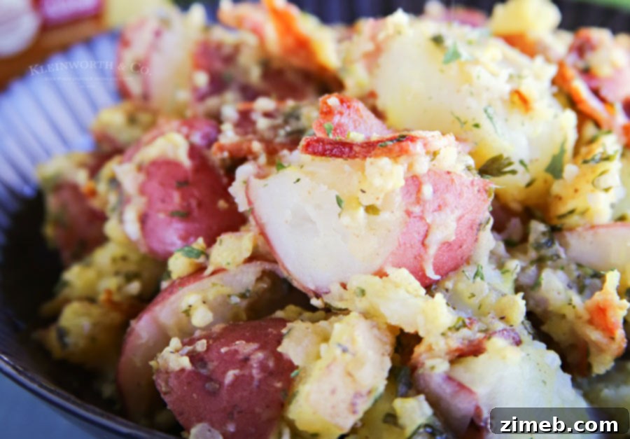 Serving warm German Potato Salad, a spicy and tangy side for any meal.