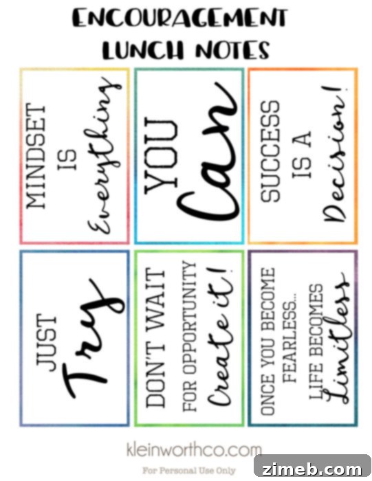 Encouragement Printable Lunch Notes Back to School