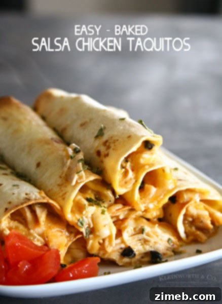 Baked Salsa Chicken Taquitos - A crunchy and flavorful family dinner idea.