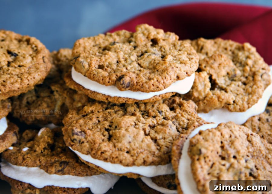 A stack of Oatmeal Cream Pie Cookies on a serving plate