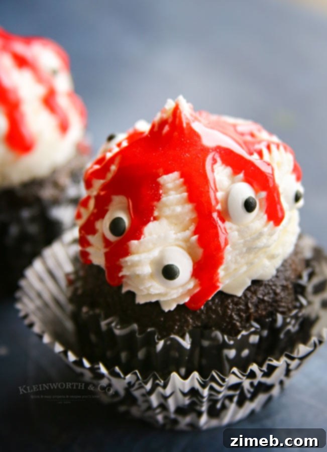 Monster Mash Halloween Cupcakes 3 Ghoulish Monster Halloween Cupcakes for Halloween party decoration and treats