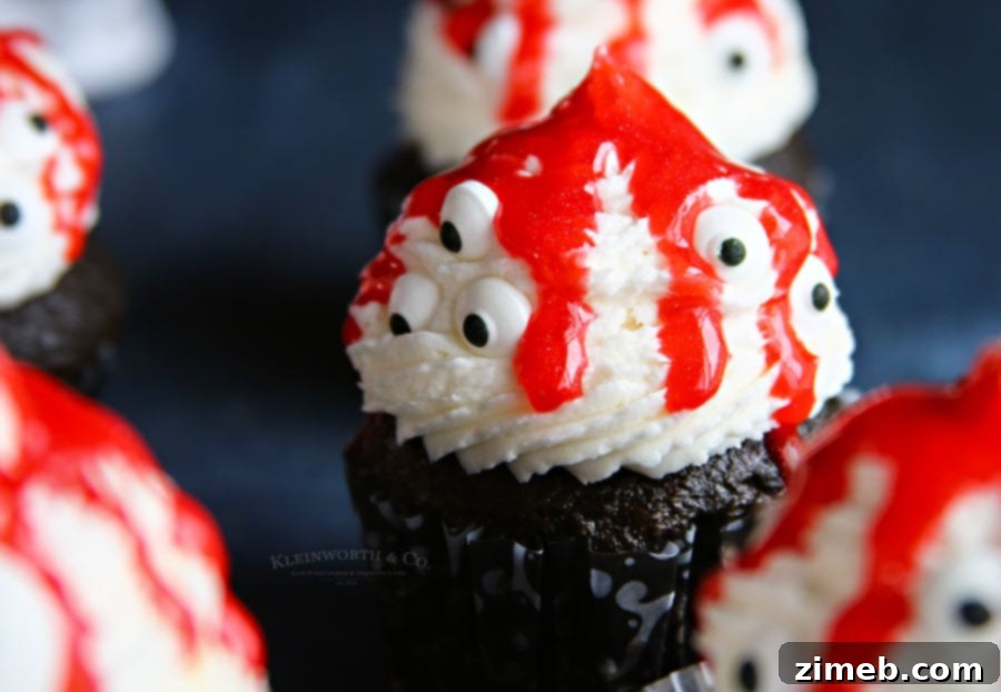 Monster Mash Halloween Cupcakes 6 Spooky Ghoulish Monster Halloween Cupcakes close-up