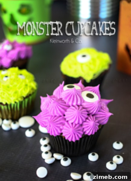 Monster Mash Halloween Cupcakes 9 Monster Cupcakes recipe with colorful frosting and eyes