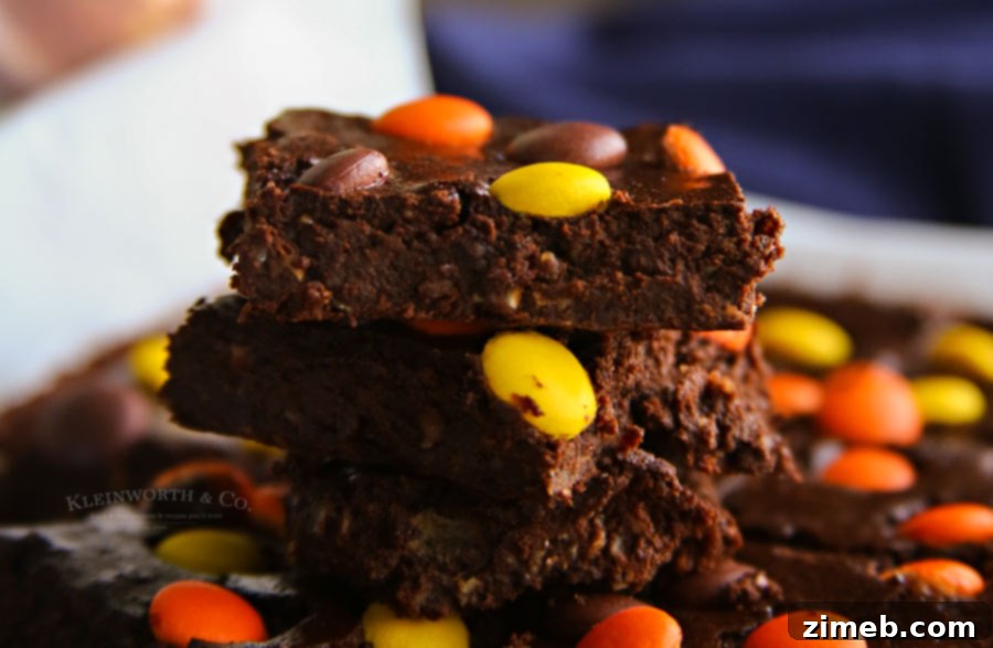 Fudgy Peanut Butter Brownie Bars 5 Low sugar Peanut Butter Pieces Brownies - a healthy dessert recipe