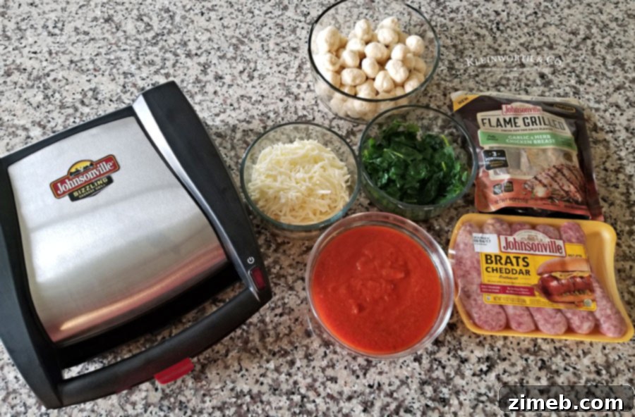 Ingredients for Chicken Spinach & Sausage Bubble Up, featuring Johnsonville products