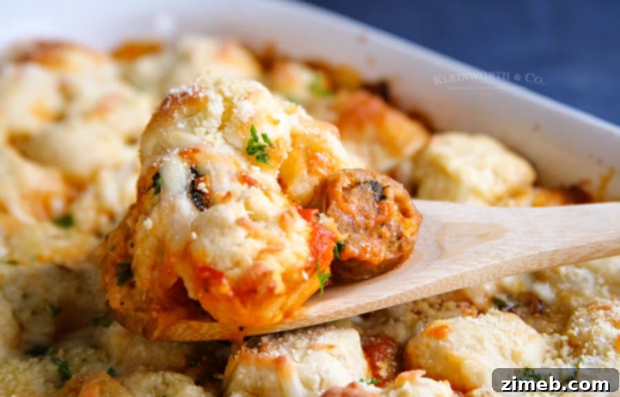 Chicken Spinach & Sausage Bubble Up casserole close-up