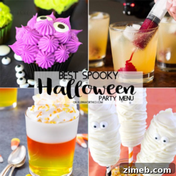 Ghoulishly Good Halloween Party Dishes 2 Best Spooky Halloween Party Menu featuring a spread of appetizers, main dishes, beverages, and desserts