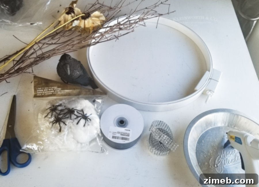 Spooky Raven Halloween Wreath - supply list for DIY project