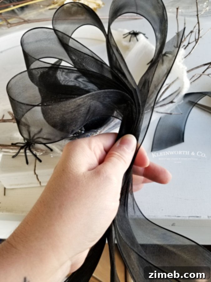 Spooky Raven Halloween Wreath - add decorative bow