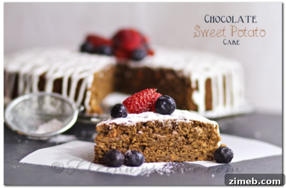 Rich Chocolate Sweet Potato Cake, moist and flavorful, topped with a luscious frosting.