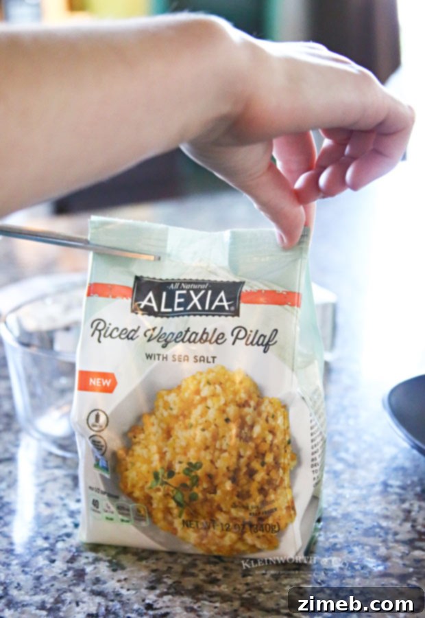 Easy Salisbury Steak Dinner with savory riced vegetable pilaf from Alexia