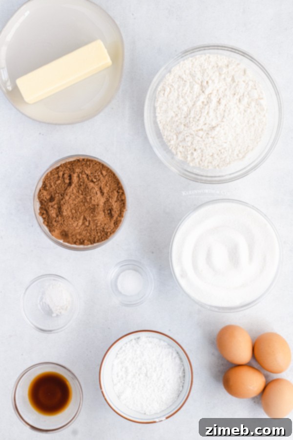 ingredients to make Chocolate Crinkle Cookies laid out