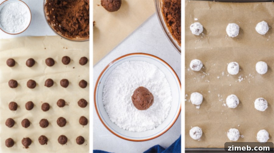 rolling Chocolate Crinkle Cookies dough balls