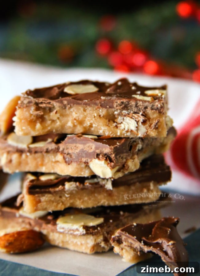 Buttery Almond Toffee Crunch 2 english almond butter toffee, holiday treat