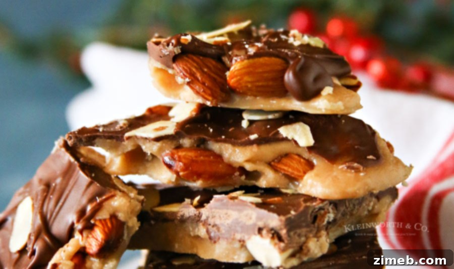 Buttery Almond Toffee Crunch 3 almond English toffee recipe with chocolate