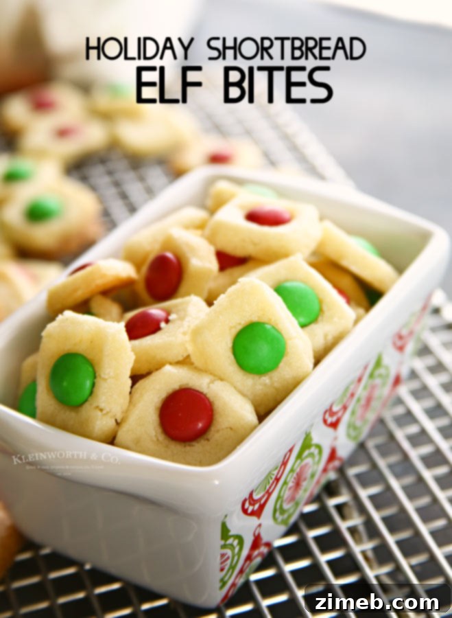 Whimsical Yuletide Shortbread Treasures 9 Holiday Shortbread Elf Bites – perfect for Christmas cookie trays, these easy shortbread cookies are topped with festive candies. A delicious less-sugar recipe for holiday gatherings.