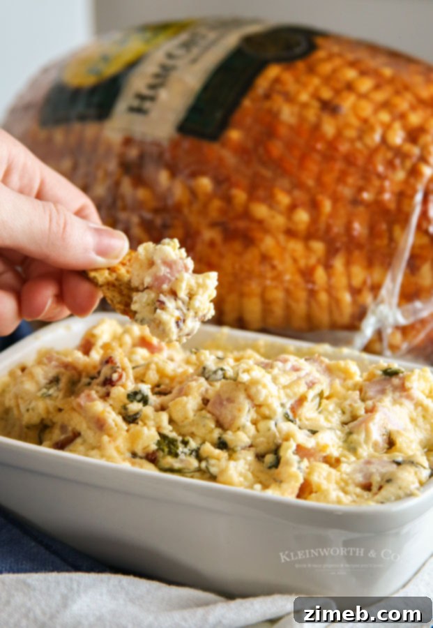 A close-up shot of creamy slow cooker spinach dip with melted cheese, perfect for a party appetizer.