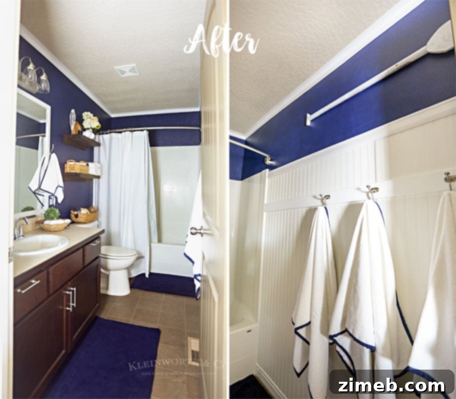 Nautical Navy & White Bathroom Makeover