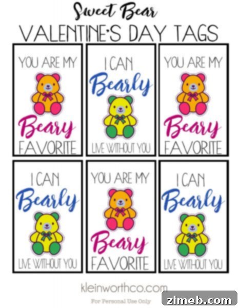 Bear Hug Valentine Printables 9 Berry Sweet Printable Valentines - Close-up of card design.