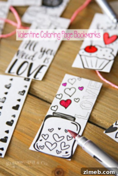 Bear Hug Valentine Printables 5 Valentine Printable Coloring Page Bookmarks - Fun craft for kids.