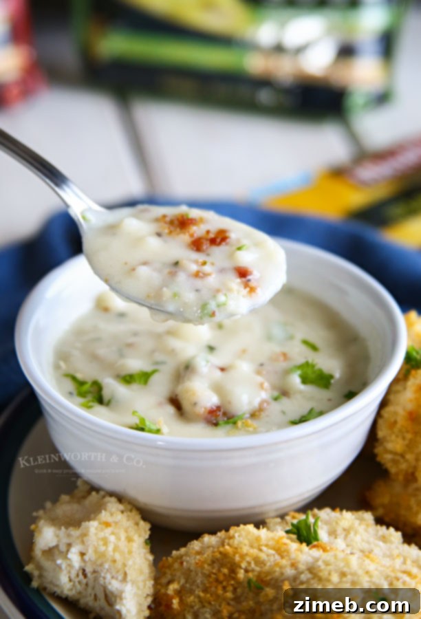Golden Crispy Chicken Tenders with Hearty Potato Soup 7 A bowl of rich potato soup, hinting at the warm, comforting flavors within.