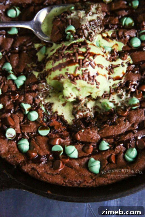 Gooey Mint Chocolate Skillet Delight 2 Close-up of mint chocolate chip cookie dough