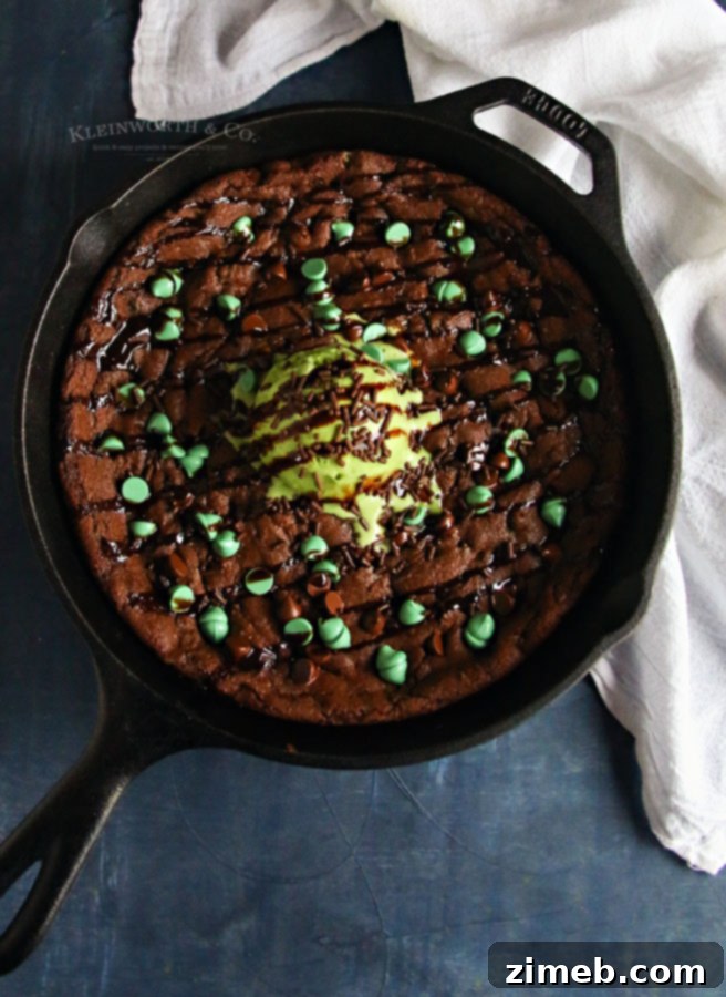 Gooey Mint Chocolate Skillet Delight 5 Warm chocolate pizookie with mint chocolate chips